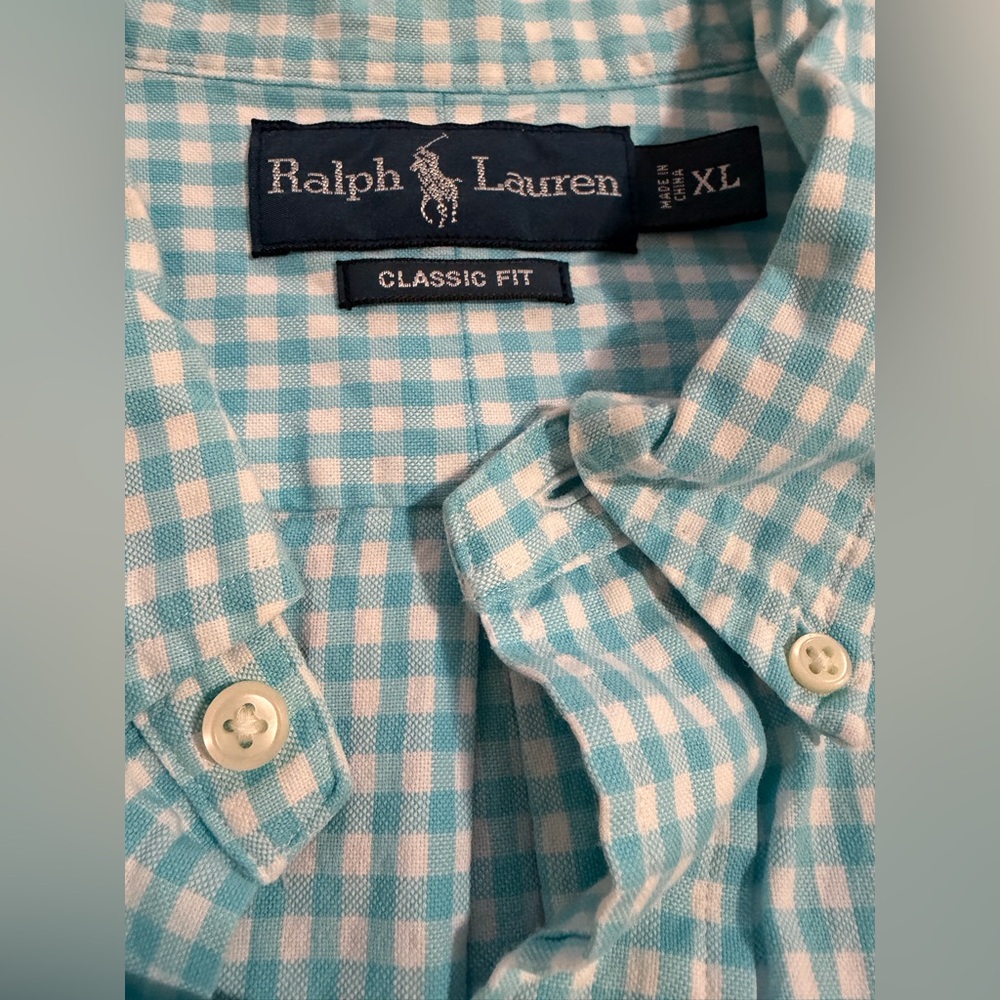 Ralph Lauren Shirt Men's XL Blue Gingham Plaid Classic Fit Preppy Flesh Pony - Picture 5 of 8